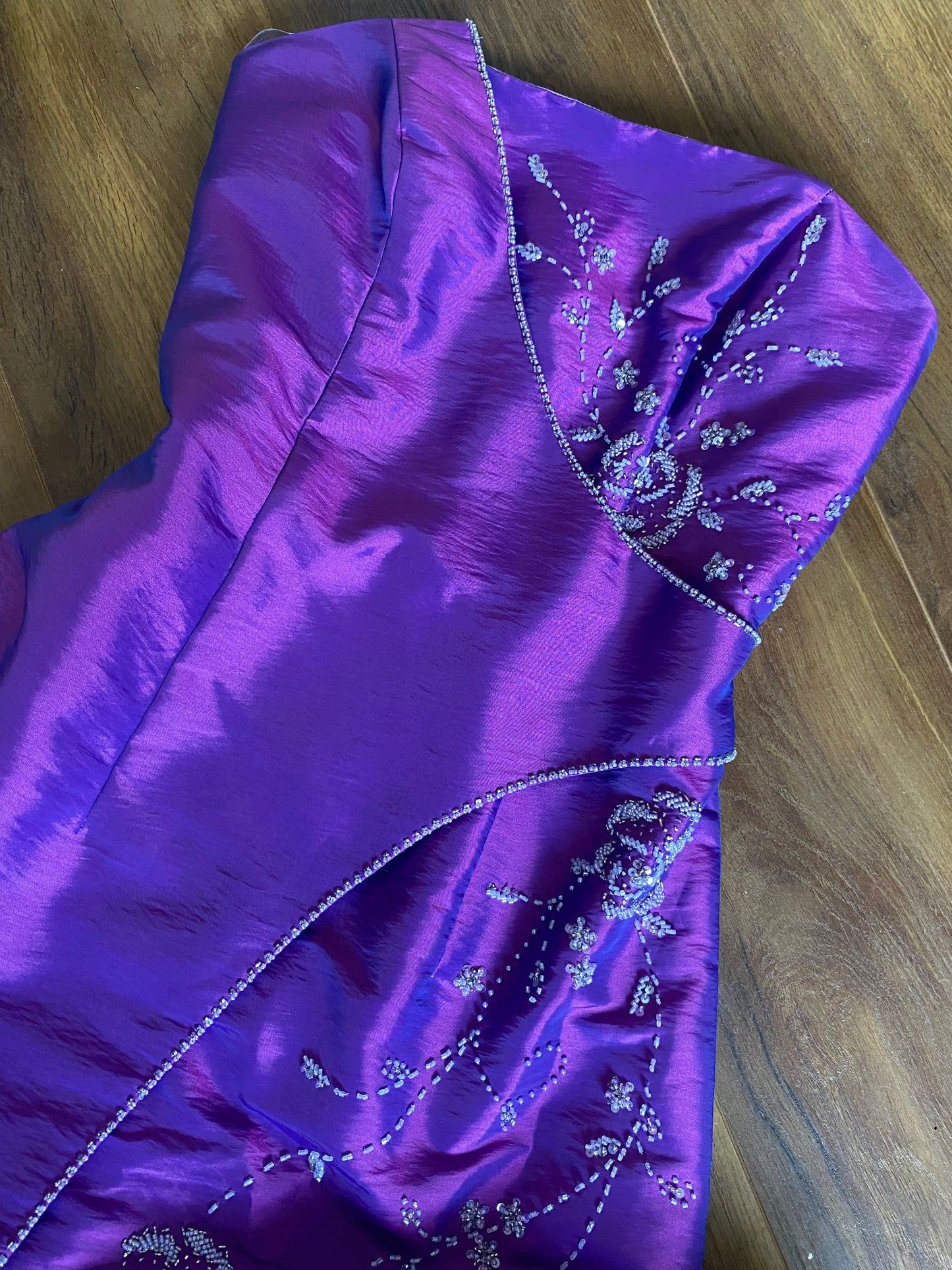 Bright purple a-line beaded prom dress UK 10-12