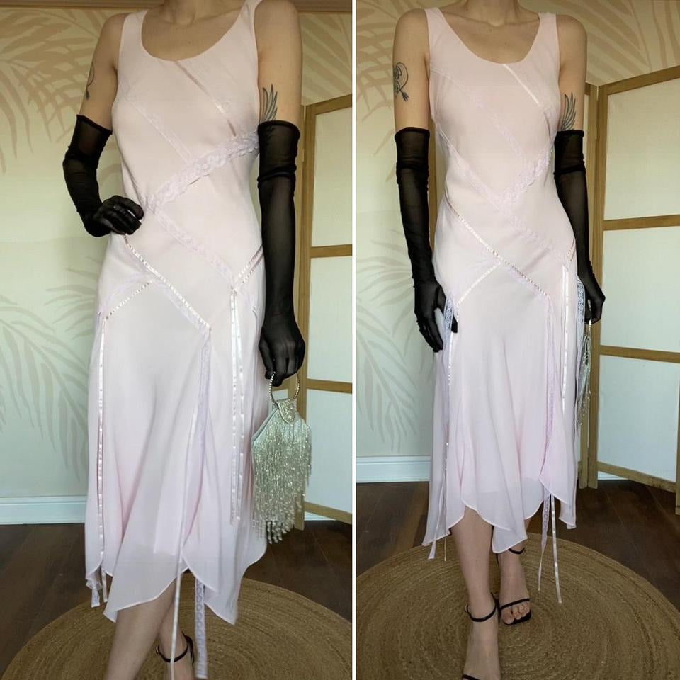 Baby pink slip lace evening dress UK 12