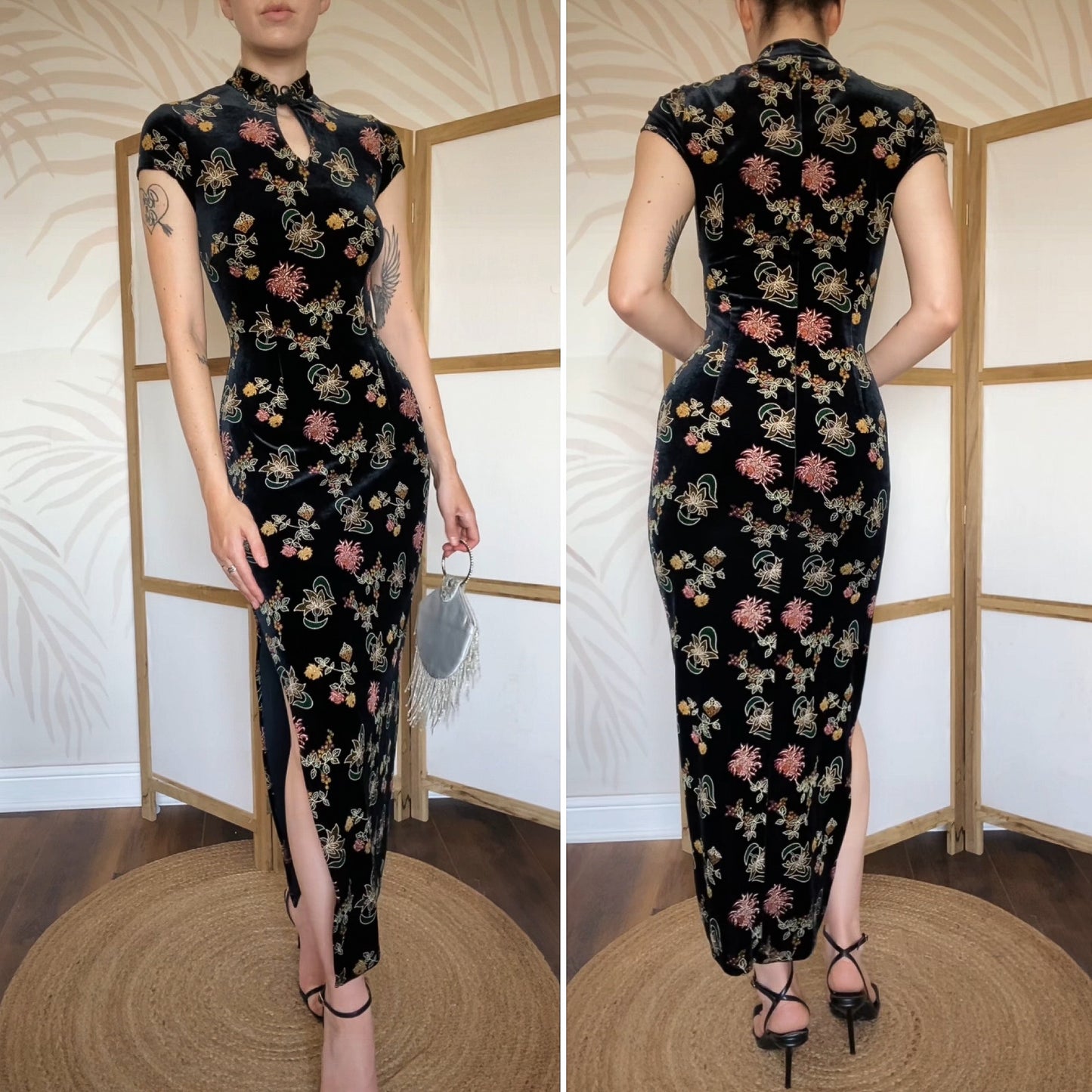 Charlotte Halton black velvet short sleeve evening dress uk 10