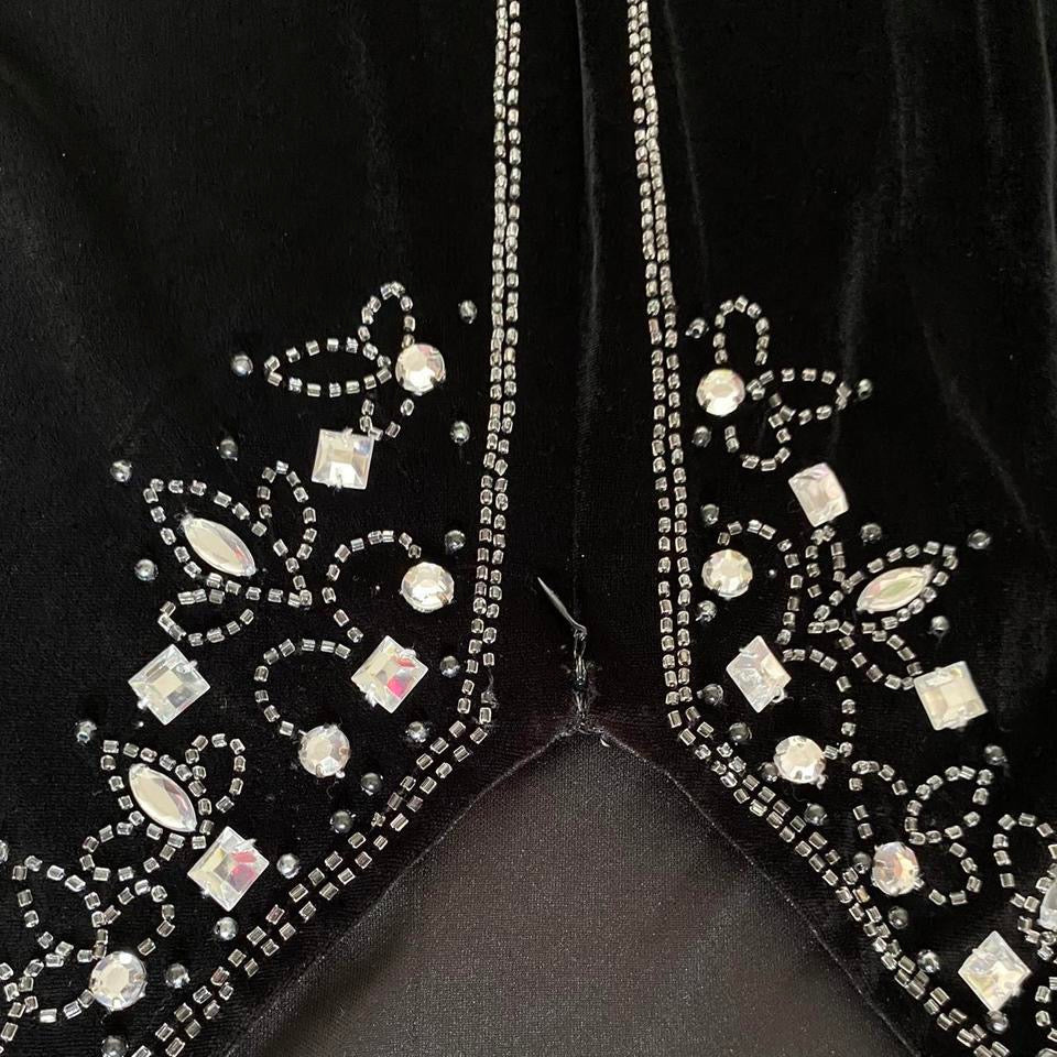 Black Flori Vintage 90s Velvet Beaded Gem Evening Gown Prom Dress UK Size 14-16