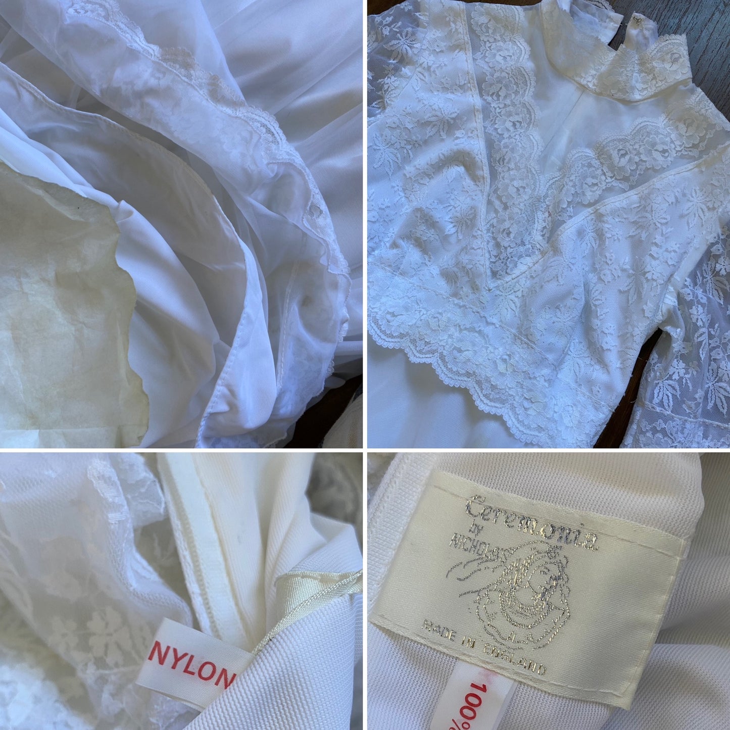 60s white lace flared sleeve wedding dress uk 8