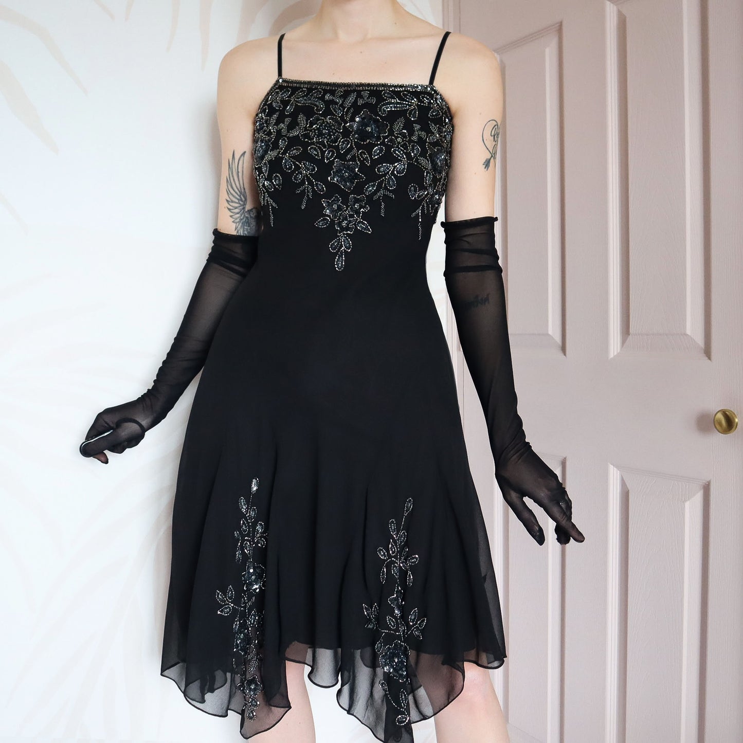 Black beaded midi dress UK 12