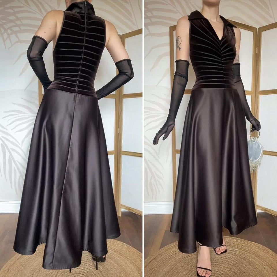 Tadashi Petite brown a-line evening dress UK 14