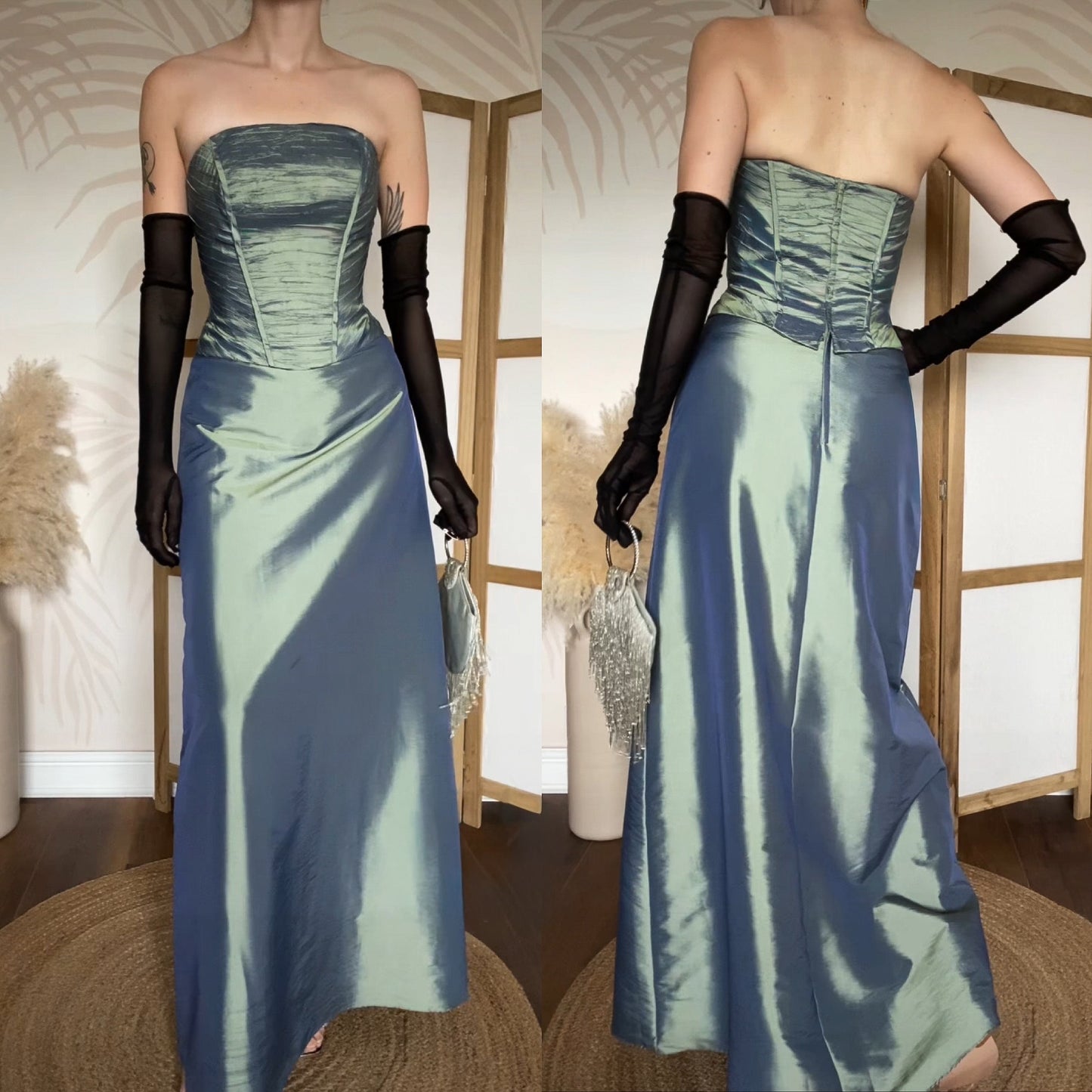 Rea green strapless prom dress uk 12