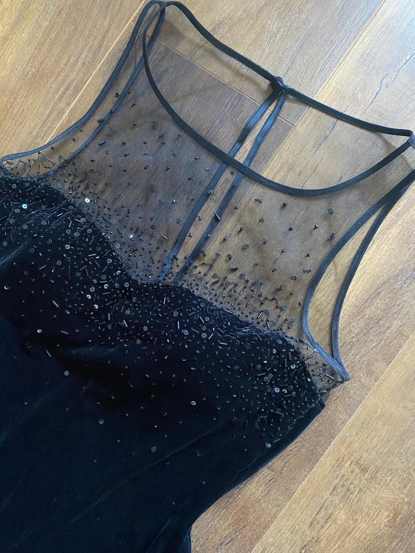 Black velvet Debut stretch beaded evening dress uk 12