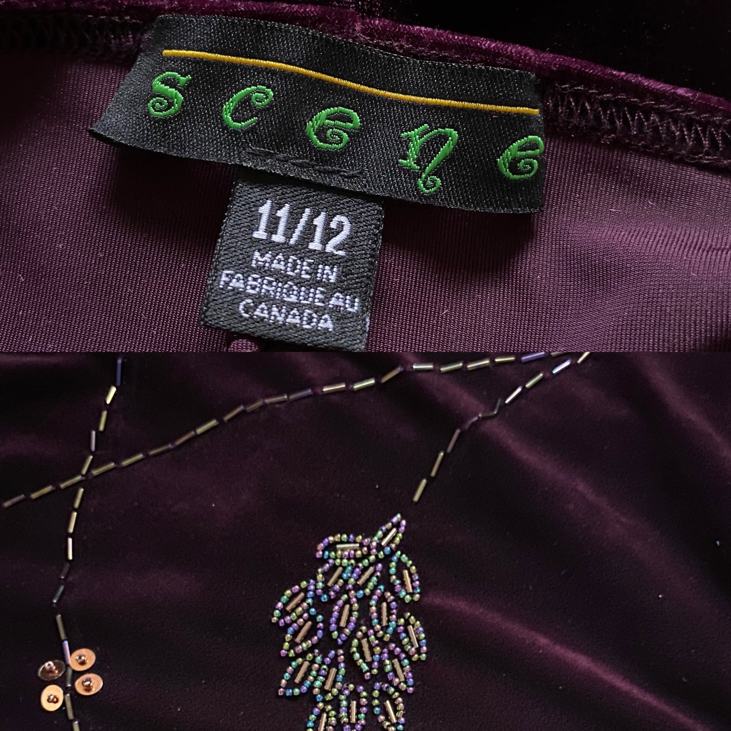 Dark purple velvet stretch beaded evening dress UK 12