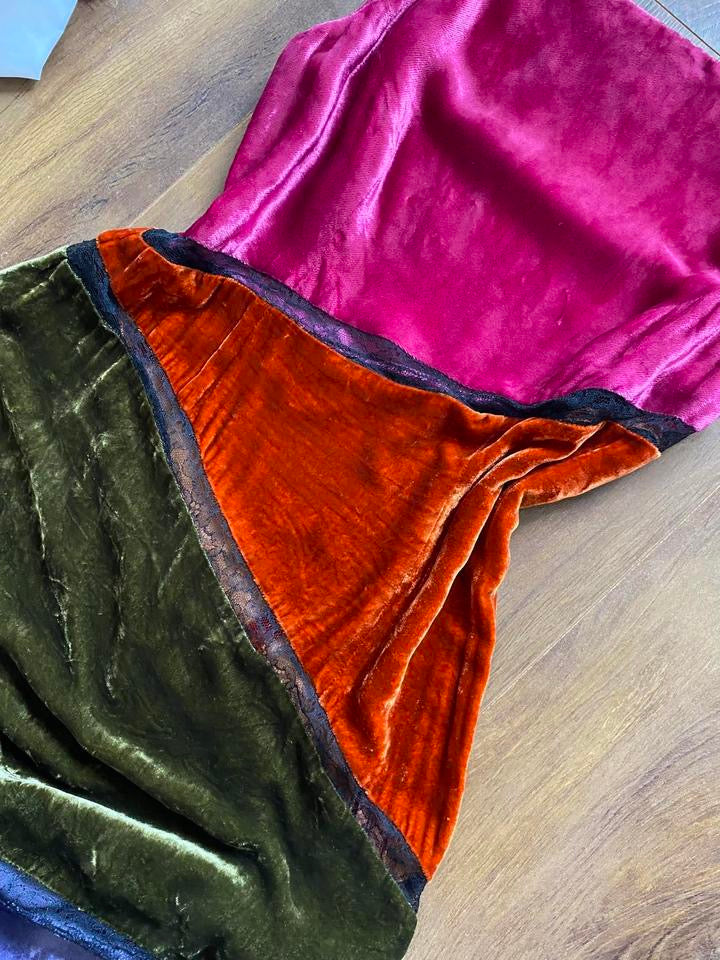 Velvet silk blend panelled evening dress uk 12