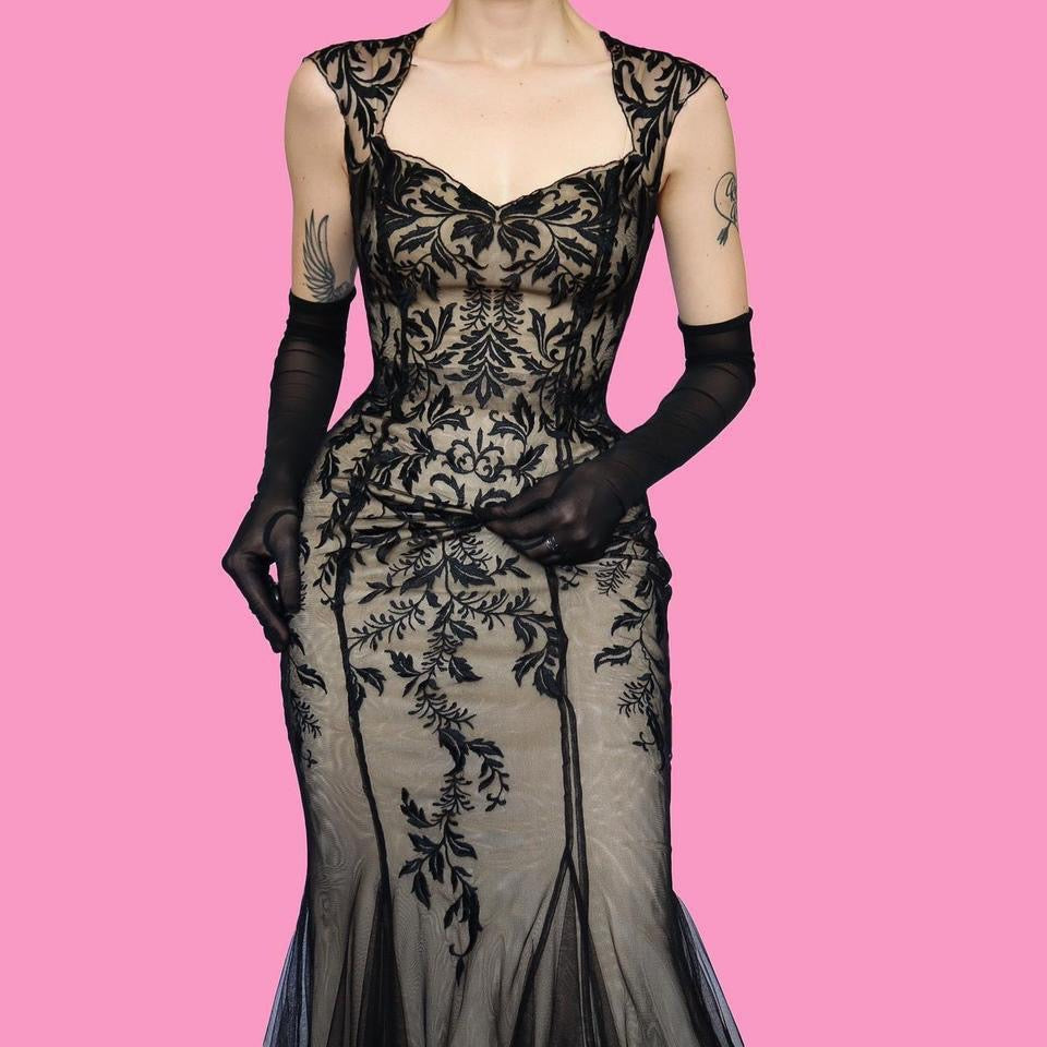 Black Pearce Fionda Lace Fishtail Dress UK 8
