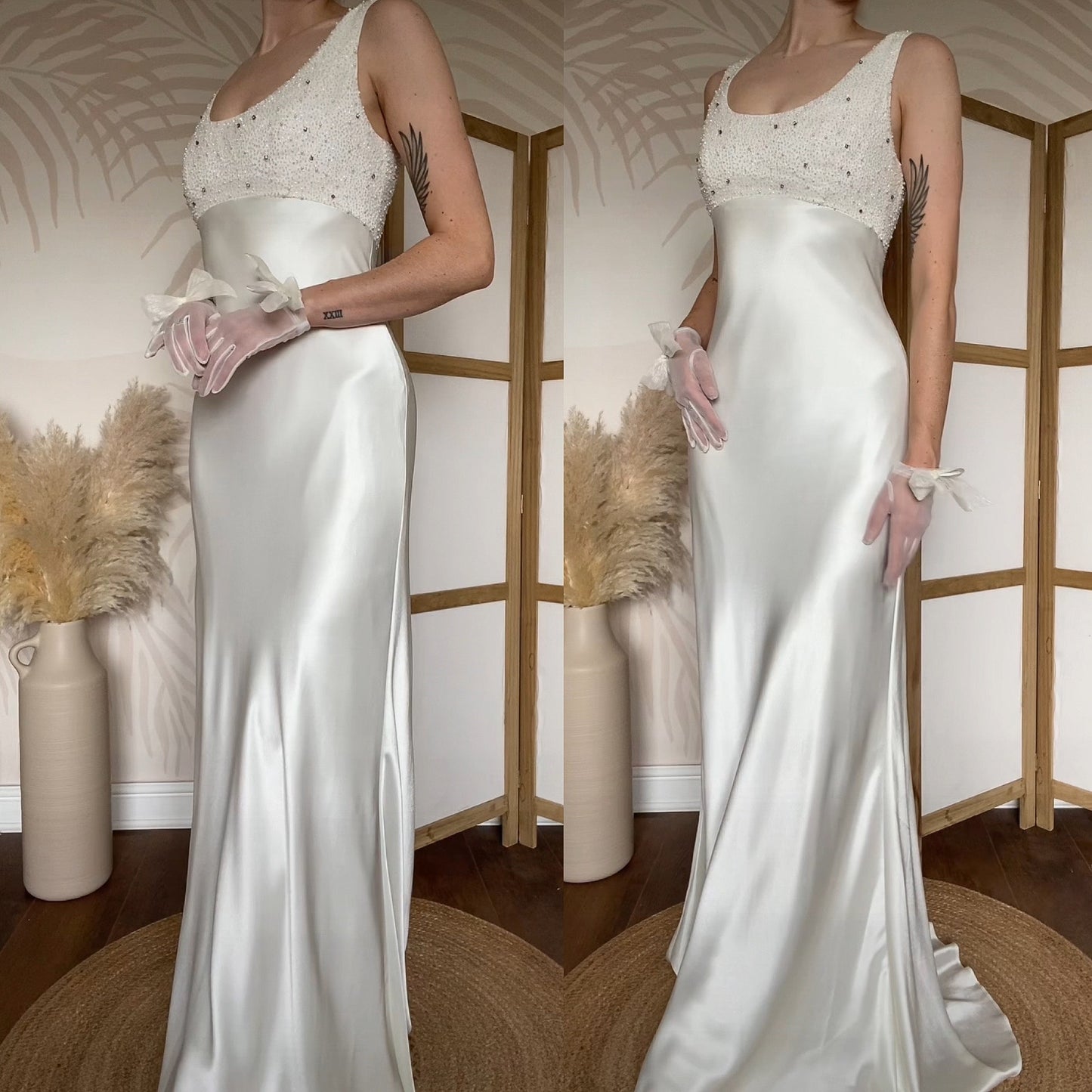 Mon Cheri Destinations satin beaded wedding dress uk 10