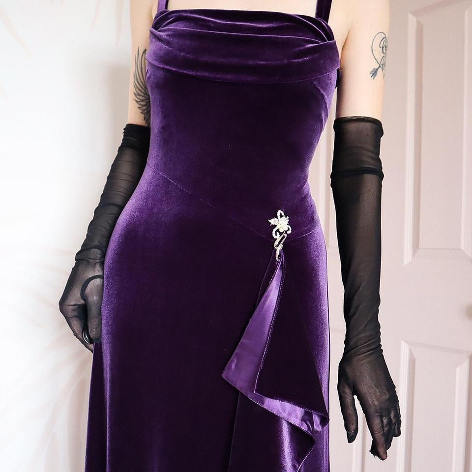 Purple velvet stretch evening dress uk 18