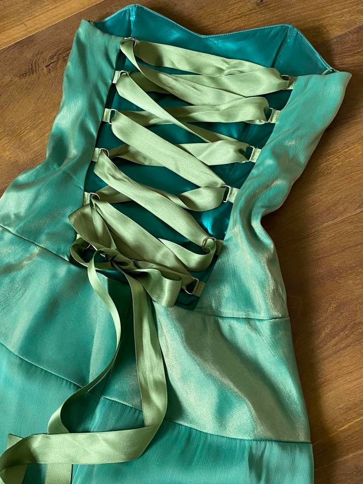 Teal strapless lace up evening dress uk 6-8/XS