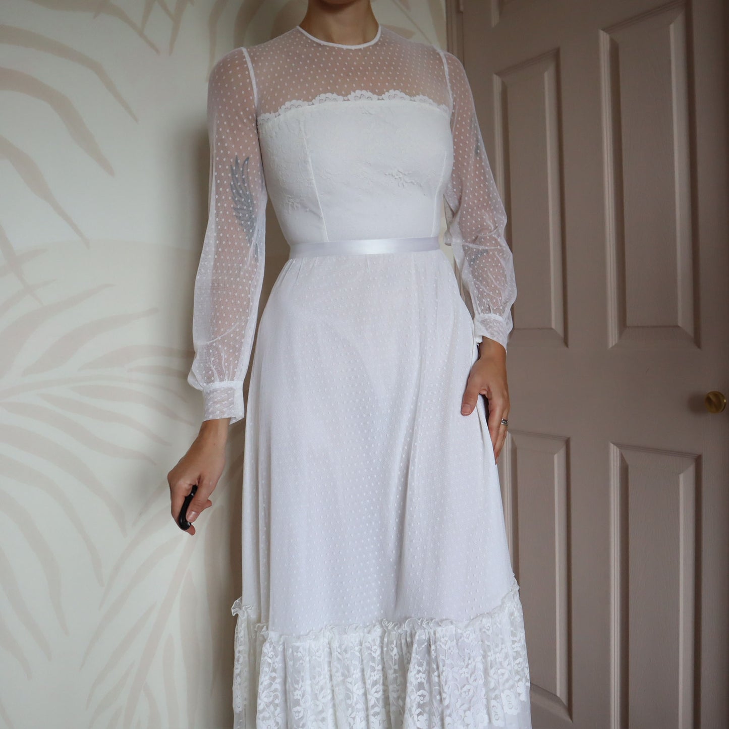 Berkertex white lace long sleeve wedding dress UK 12