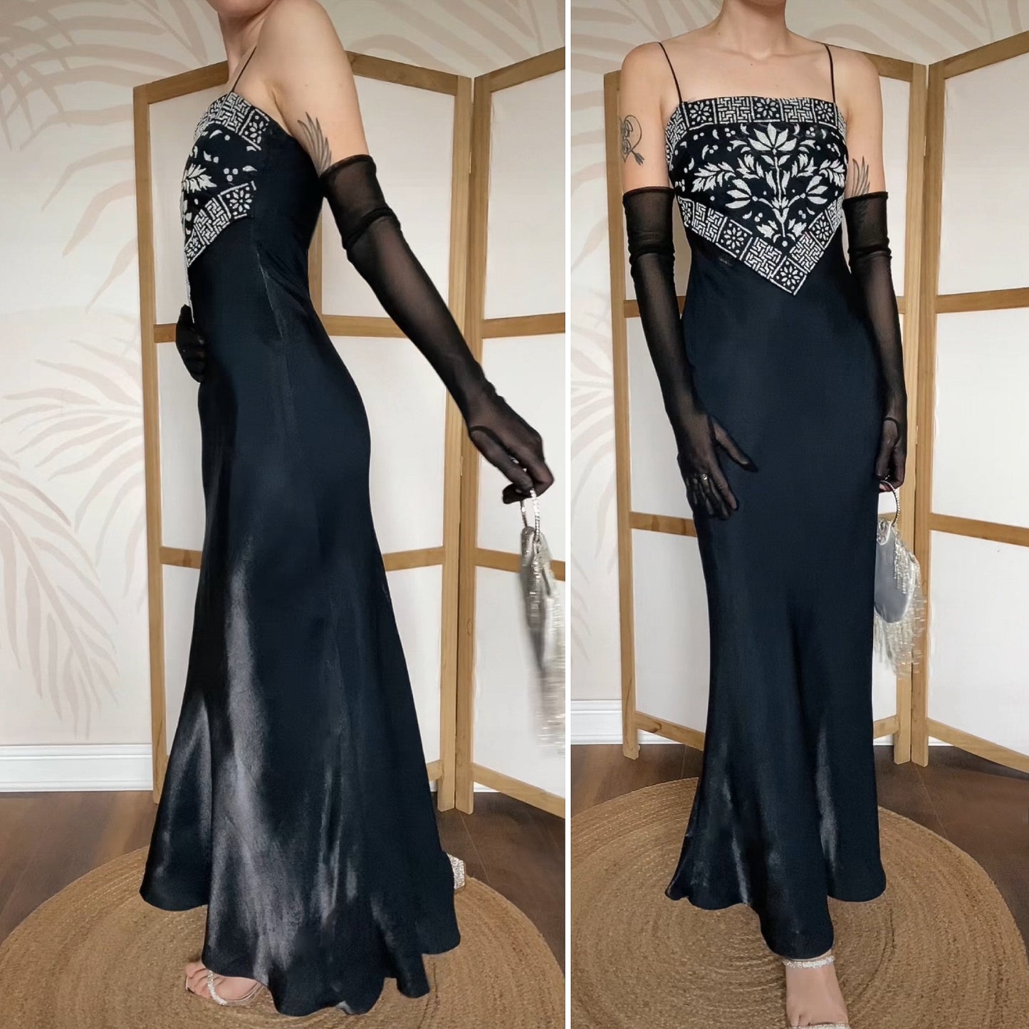 YVE London black silky slip dress UK 8-10