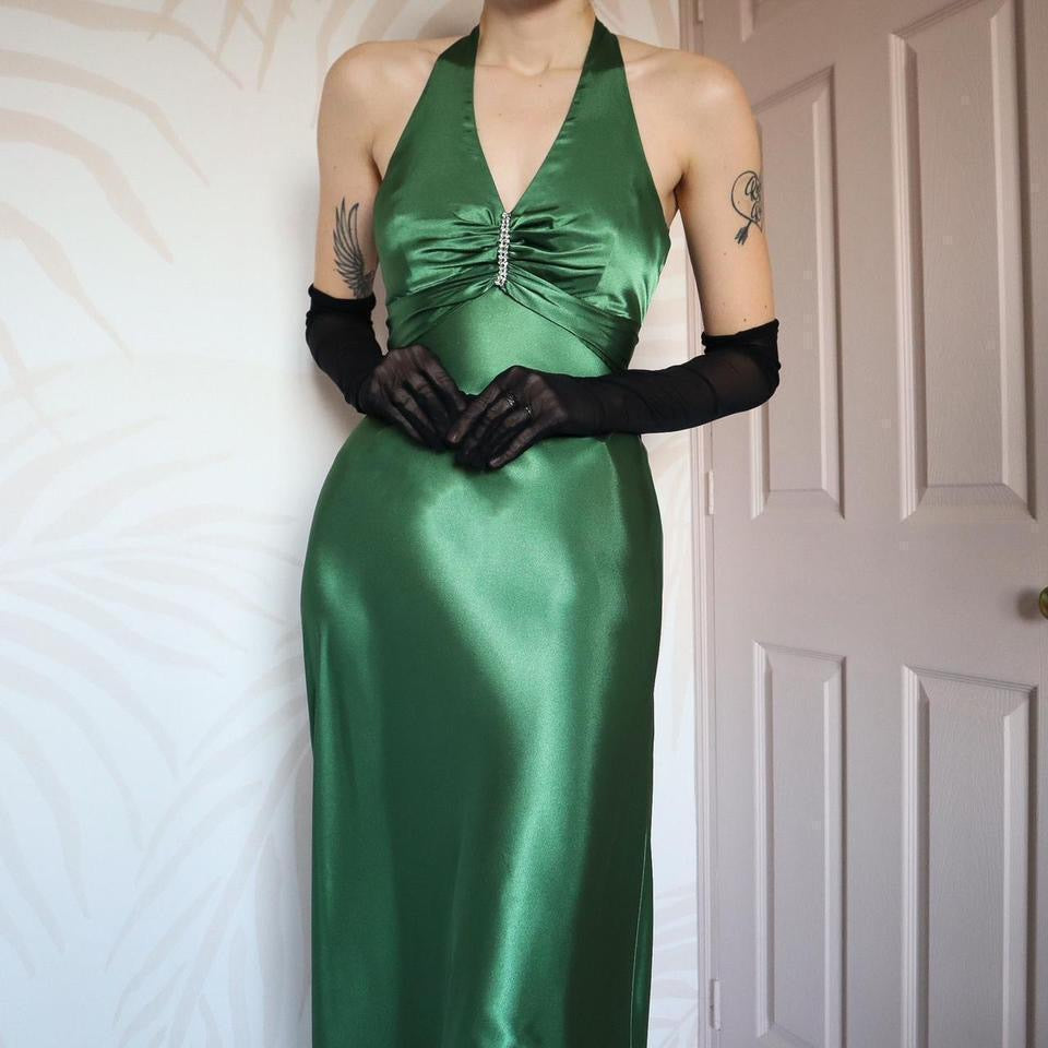 Zum Zum green satin evening dress UK 10