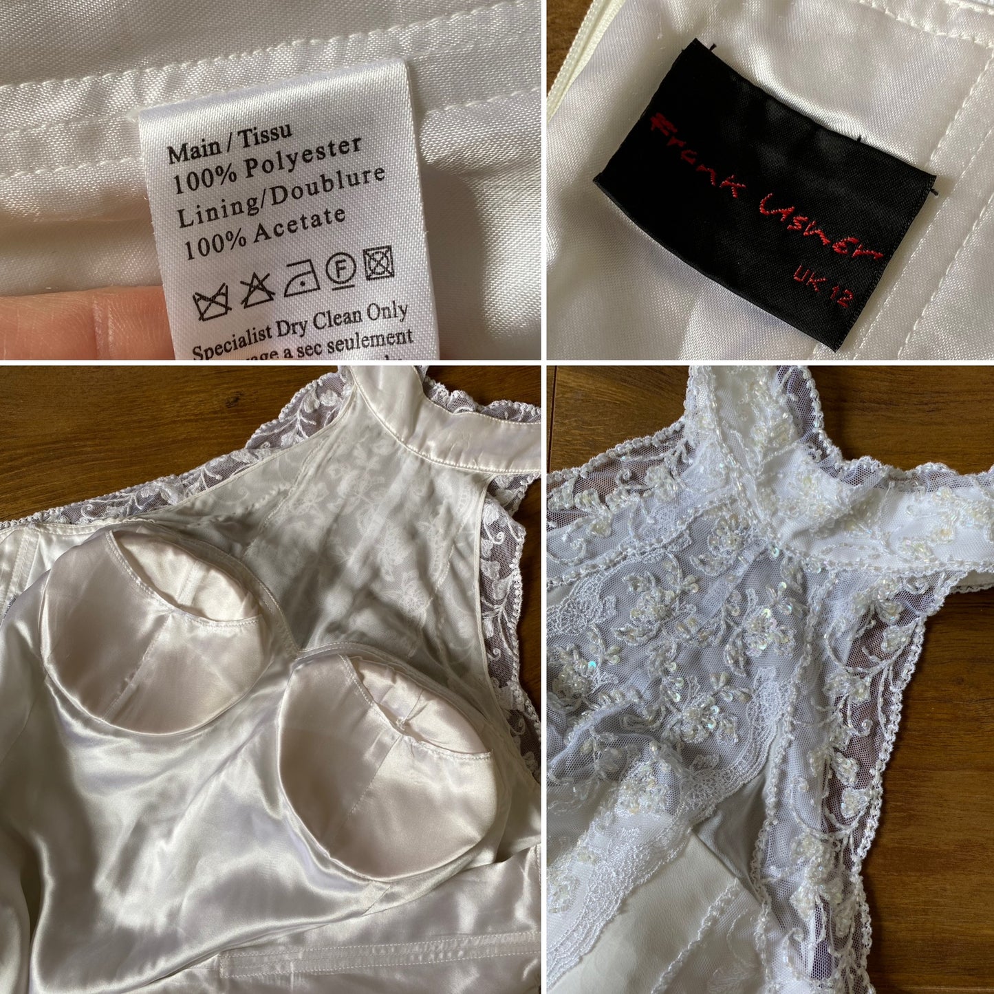 Frank Usher white lace high neck beaded wedding dress UK 12