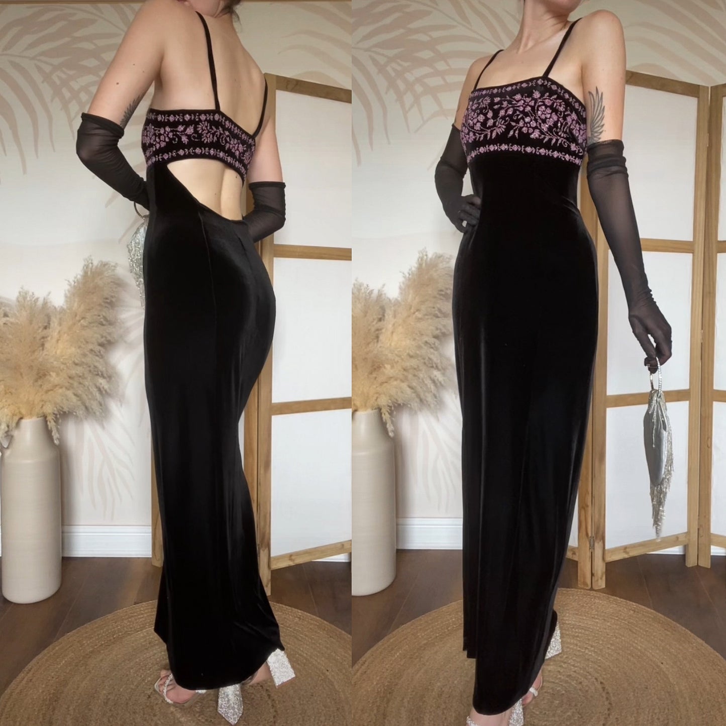 Tadashi black & pink beaded 2 piece dress and jacket uk 12