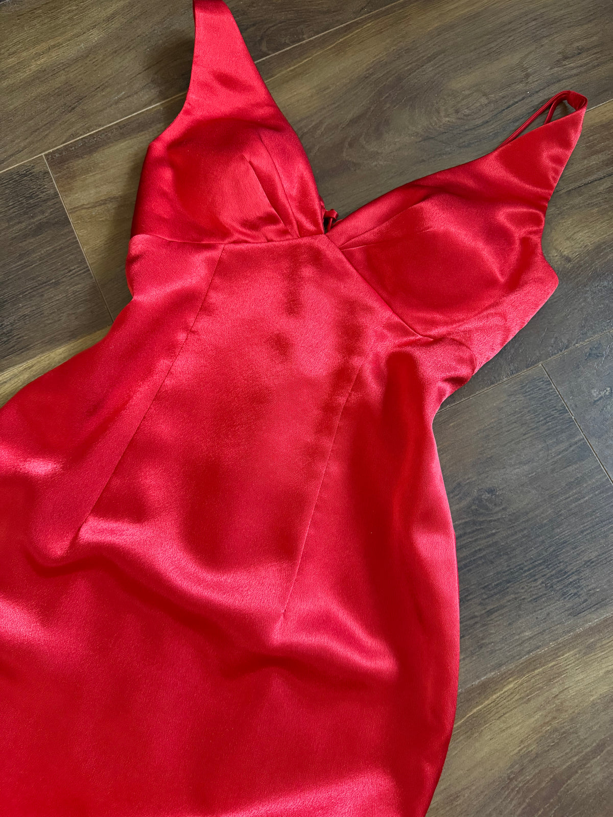 Red satin lace back evening dress uk 8-10