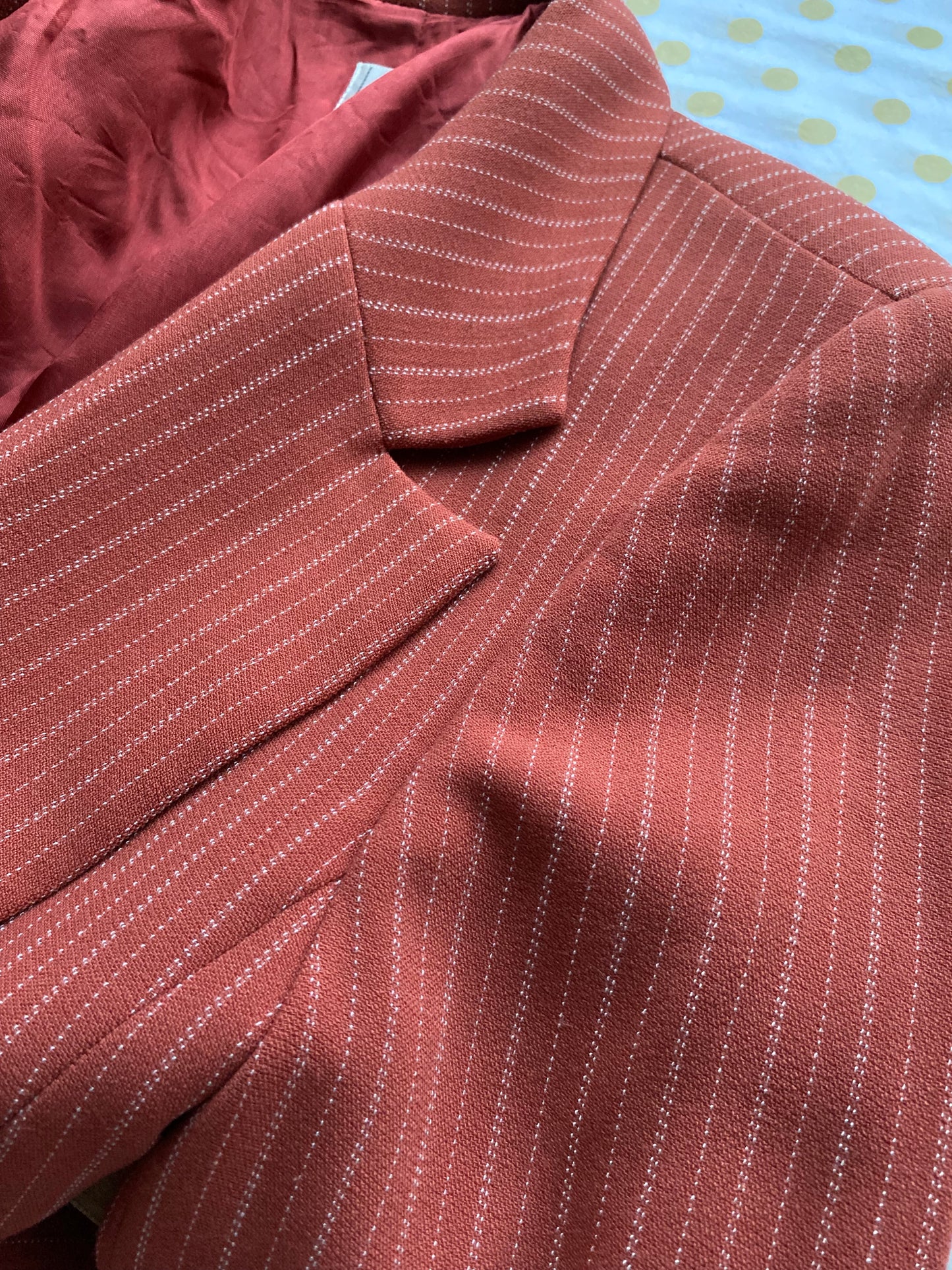 Vintage dusky orange pinstripe long blazer UK 12