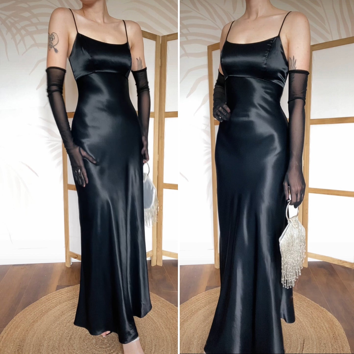Silky black 90s evening dress uk 8
