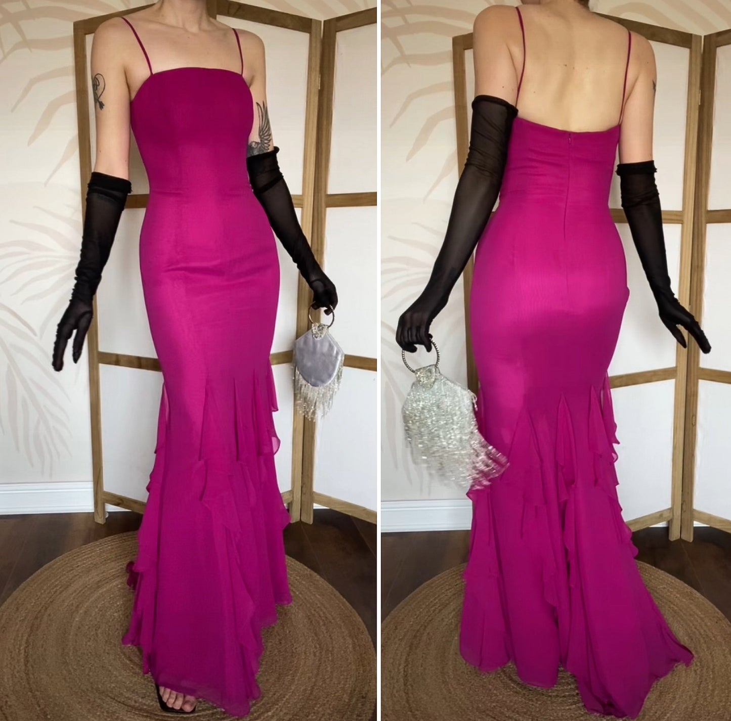 John Charles pink frilly hem evening dress UK 10