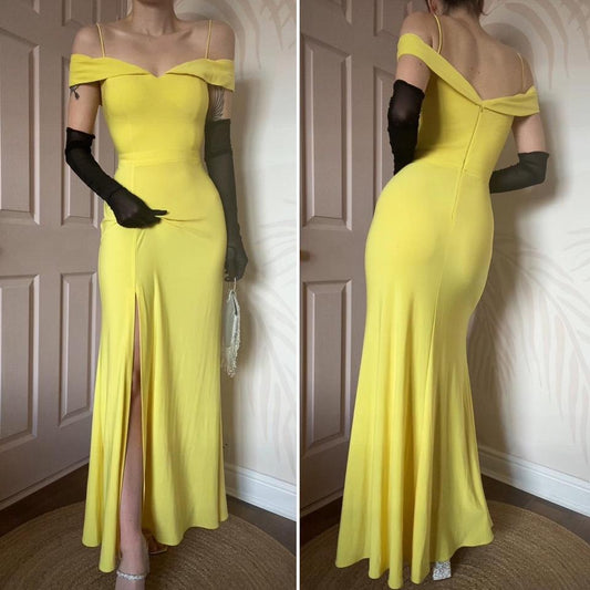 Yellow stretch cold shoulder evening prom dress UK 10 available