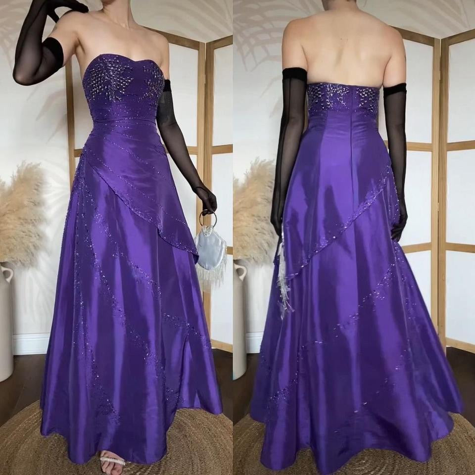 Strapless purple beaded a-line prom dress & shawl uk 12
