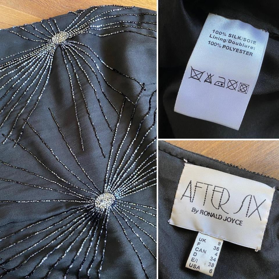 After Six black 100% silk beaded evening dress uk 8