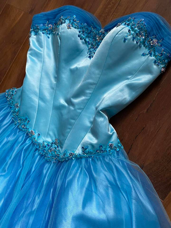 Bright blue strapless a-line prom dress uk 12