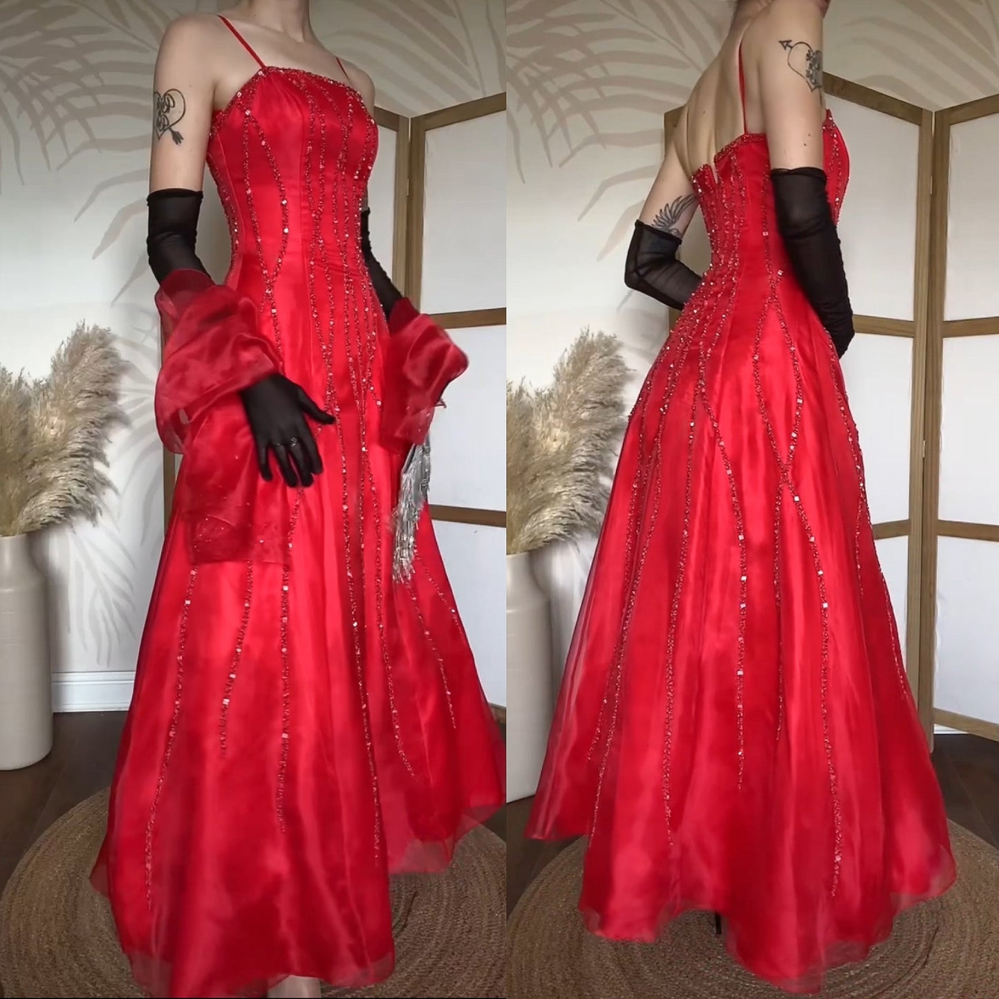 Red Dynasty beaded a-line prom dress & shawl uk 6