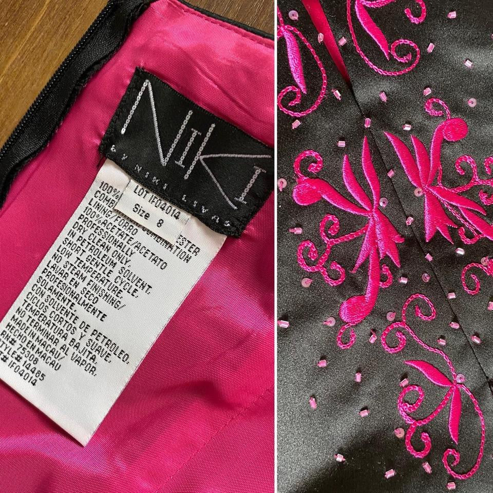 Niki Livas black & pink a-line prom dress uk 12