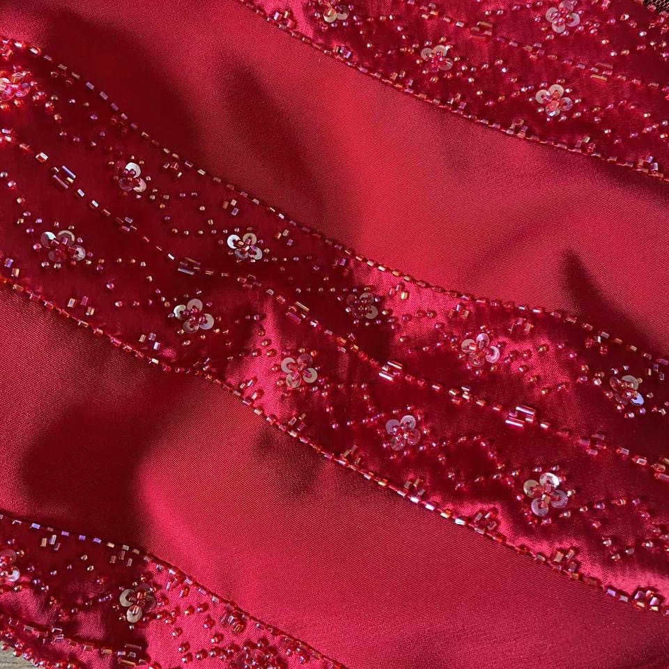 Red Vintage John Charles Beaded Sheer Back Evening Dress UK 14