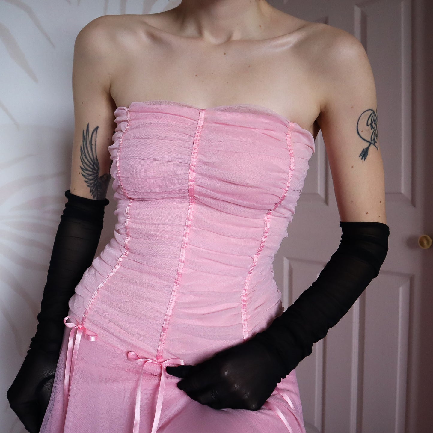 Baby pink YVE stretch evening dress UK S