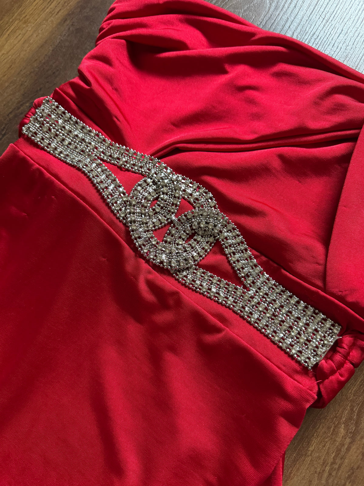 Red stretchy one shoulder evening dress uk 8