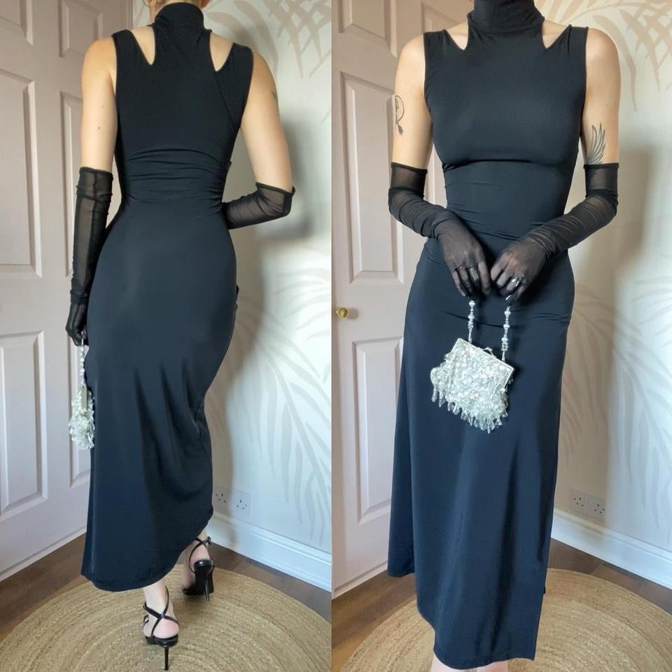 Nick Coleman black bodycon high neck dress UK 12
