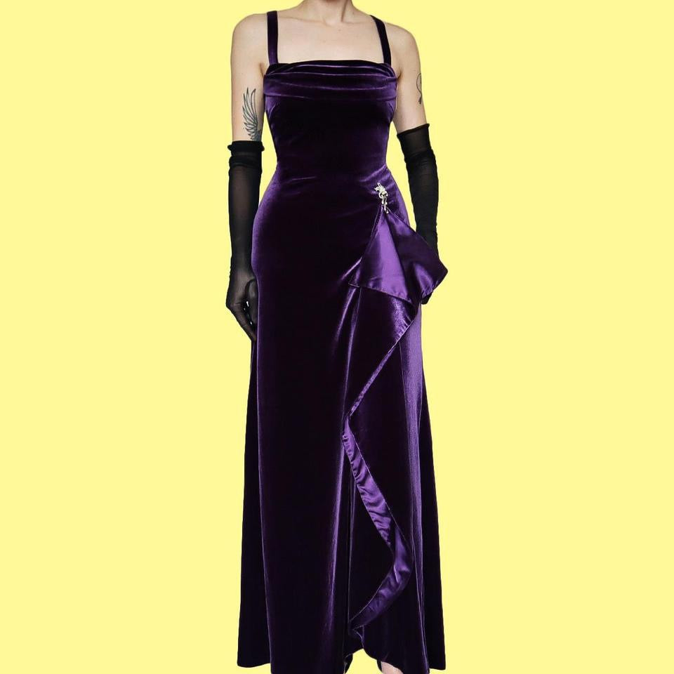 Purple velvet stretch evening dress uk 18