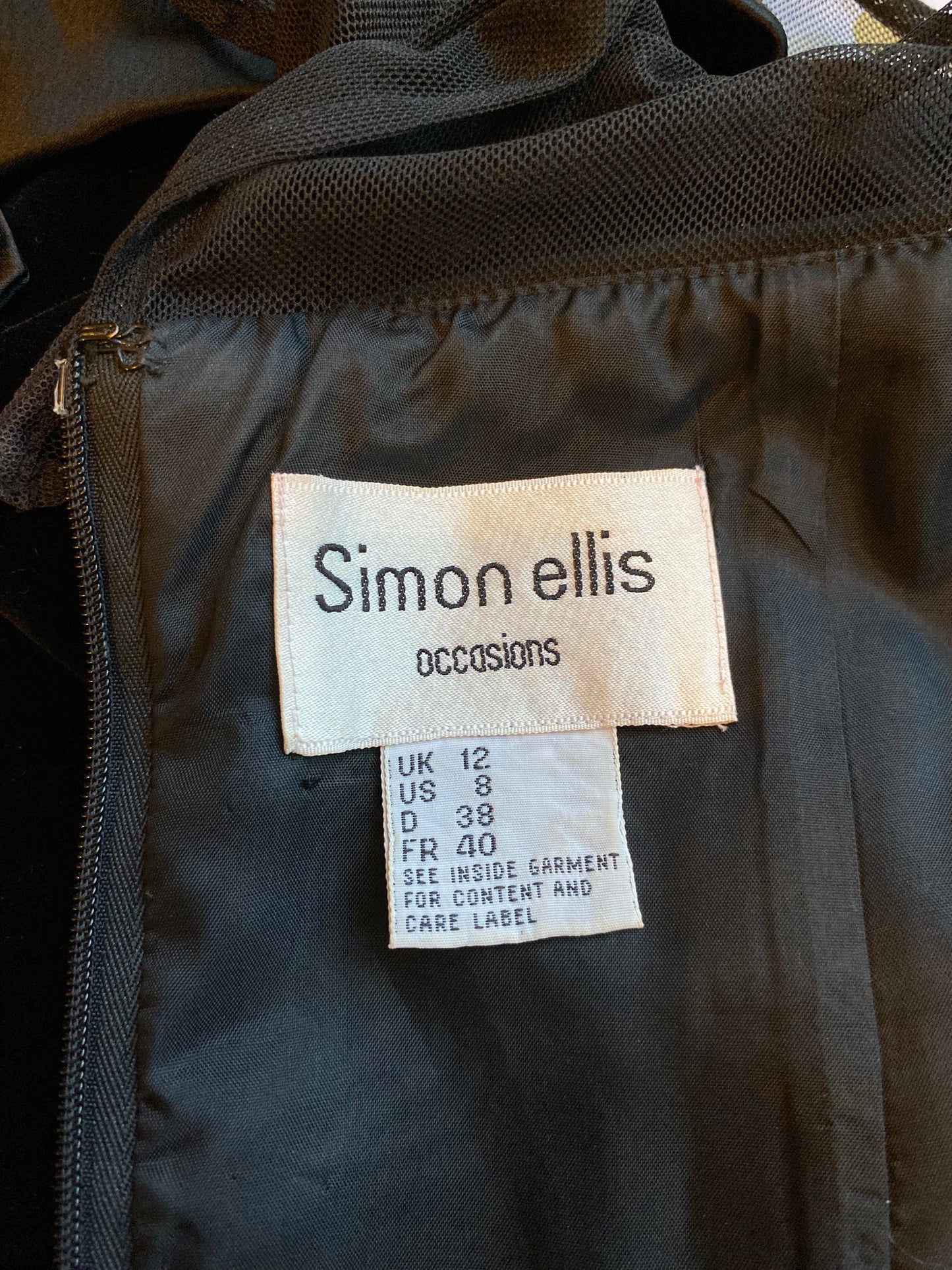 Simon Ellis black velvet evening dress UK 10-12