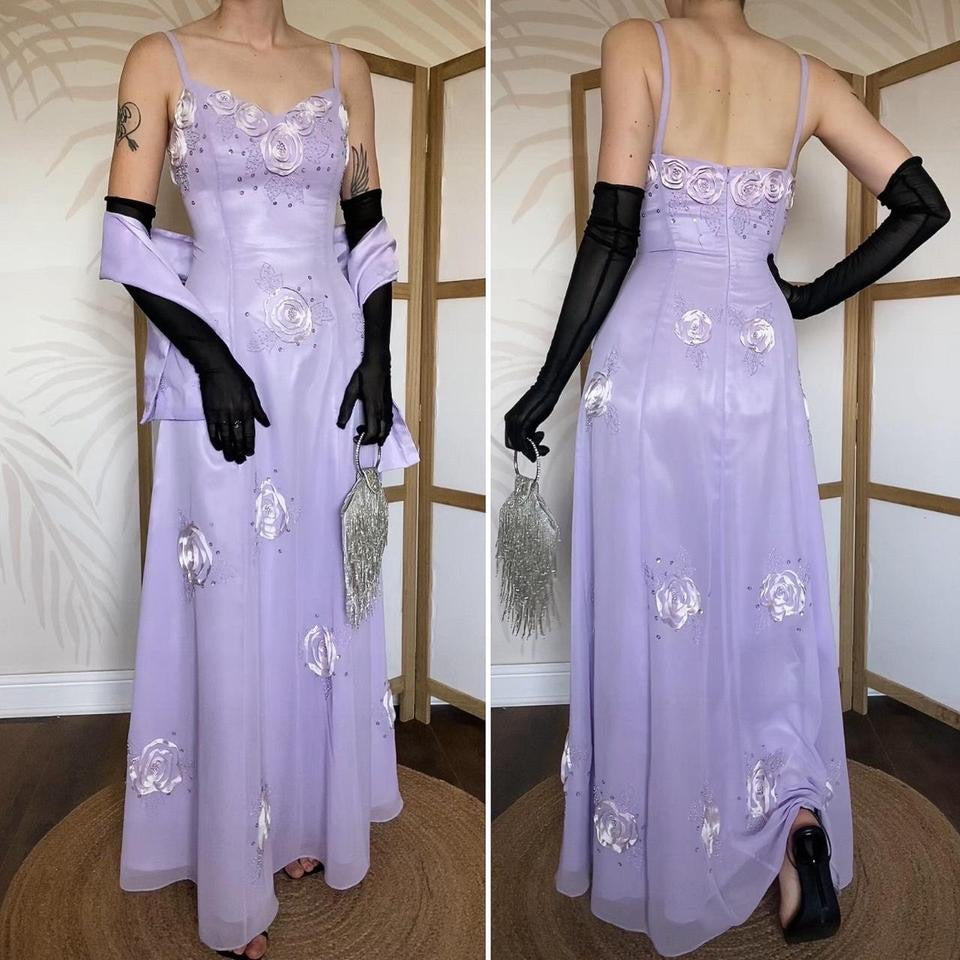 Jora Collection purple chiffon evening dress & shawl uk 10