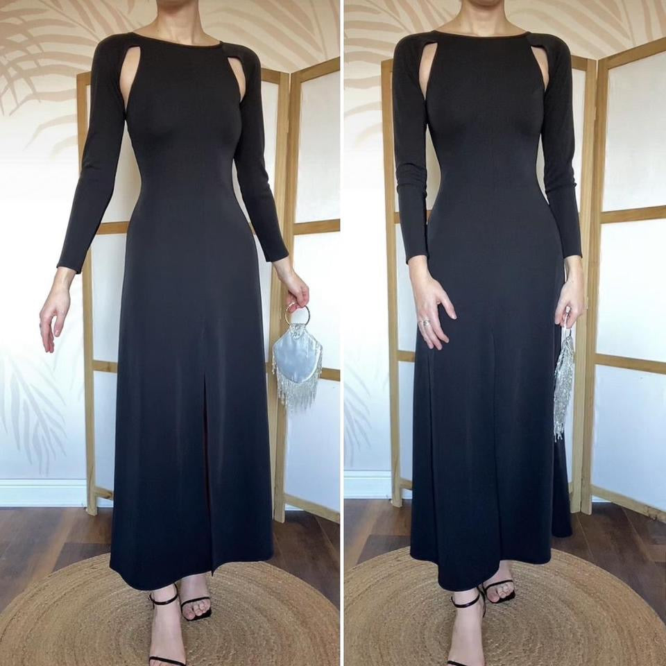 Black Bernshaw long sleeve cut out evening dress UK 10