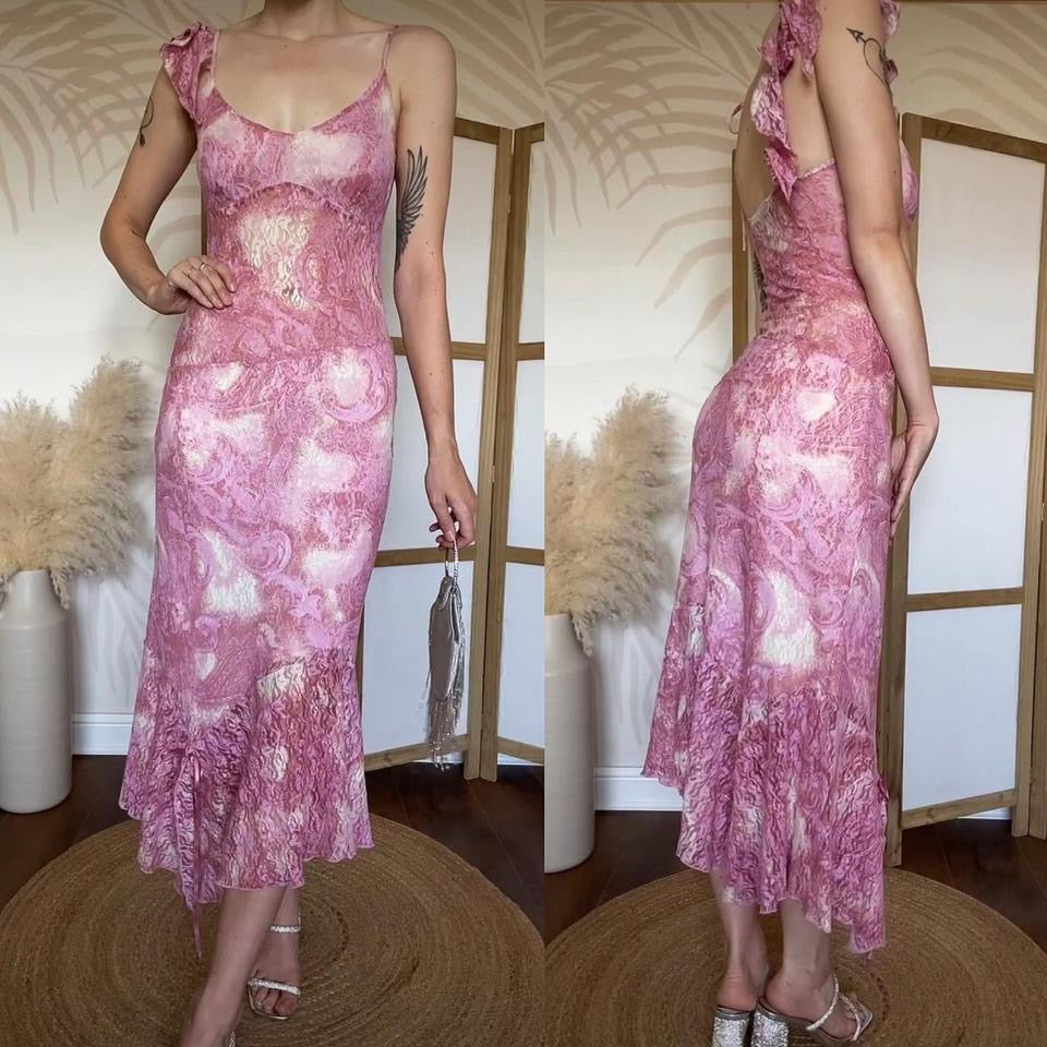 Pink Nick Coleman lace evening dress uk 8