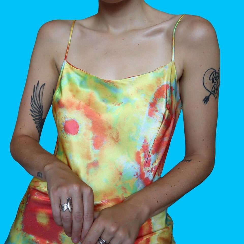 YVE London silky tie dye slip dress UK 10/12