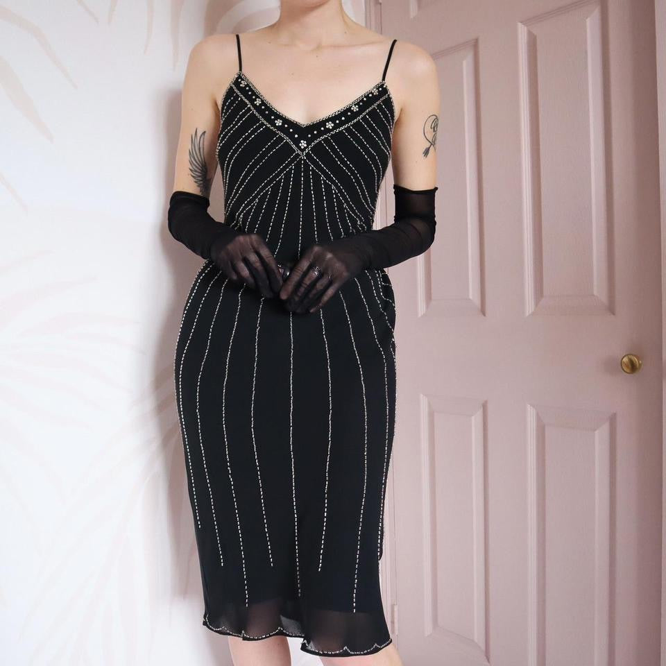 Black beaded halterneck midi dress UK 10