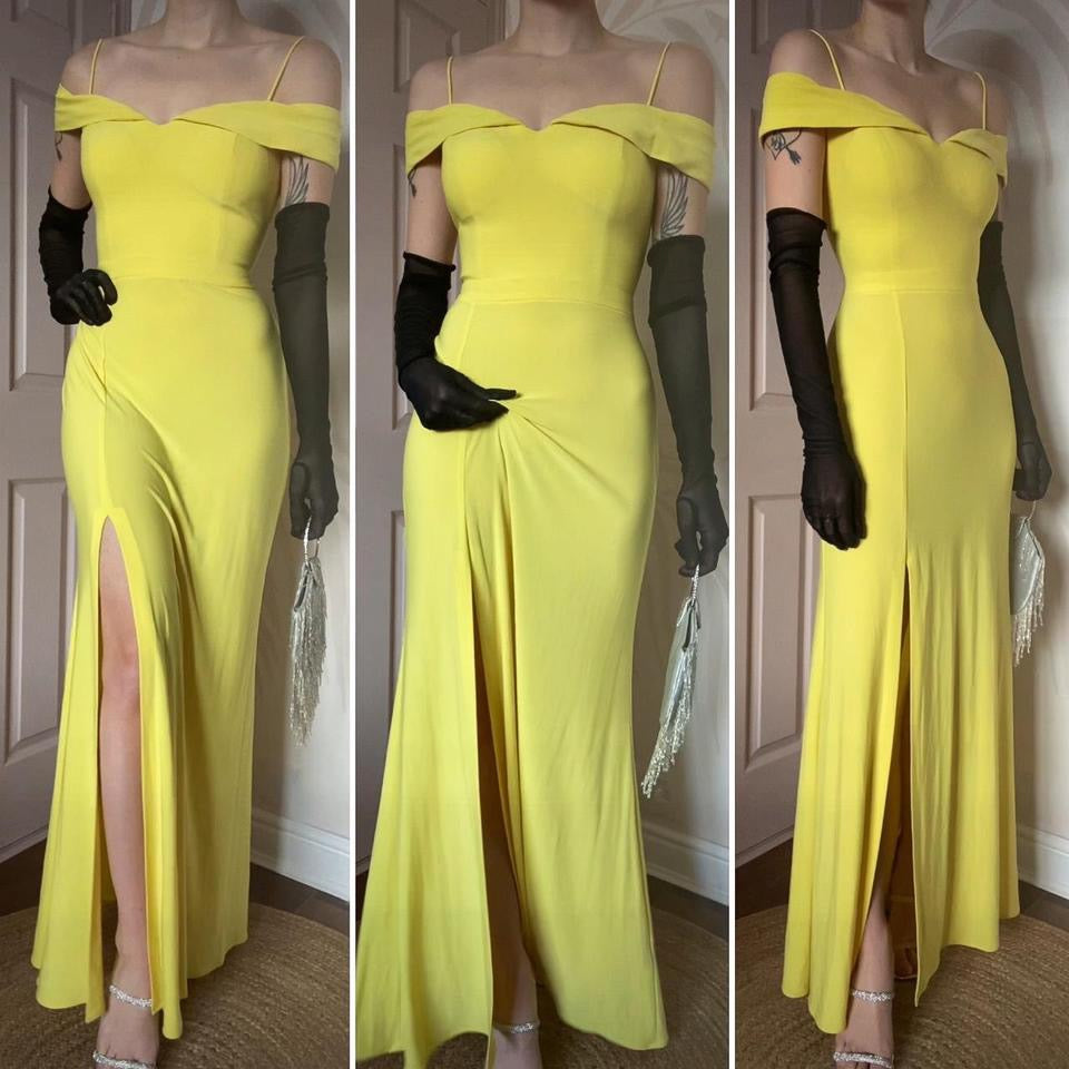 Yellow stretch cold shoulder evening prom dress UK 10 available