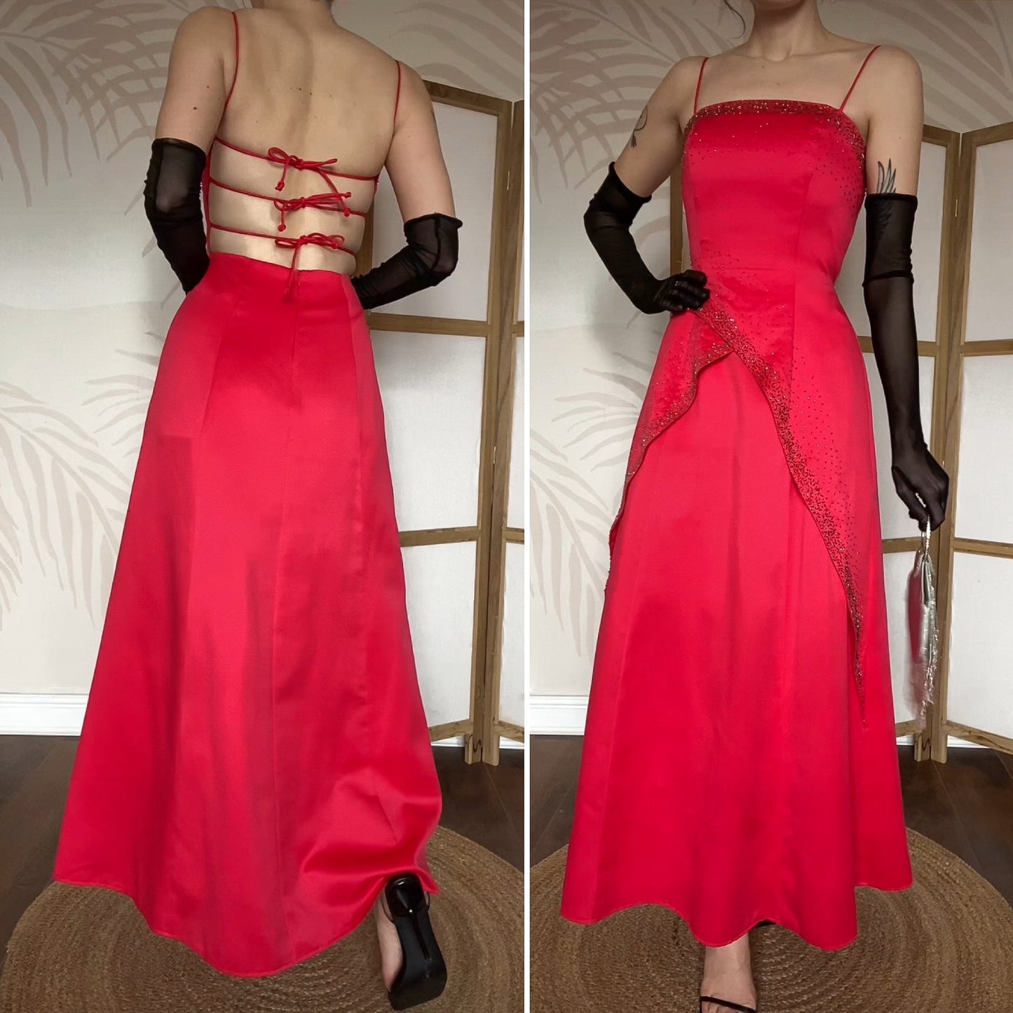 Beautiful Morgan & Co red a line beaded evening dress UK 10