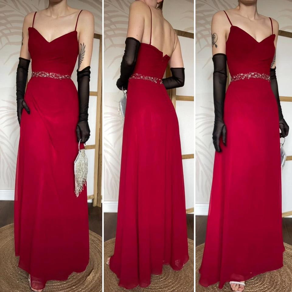 Red Veromia chiffon evening dress UK 8