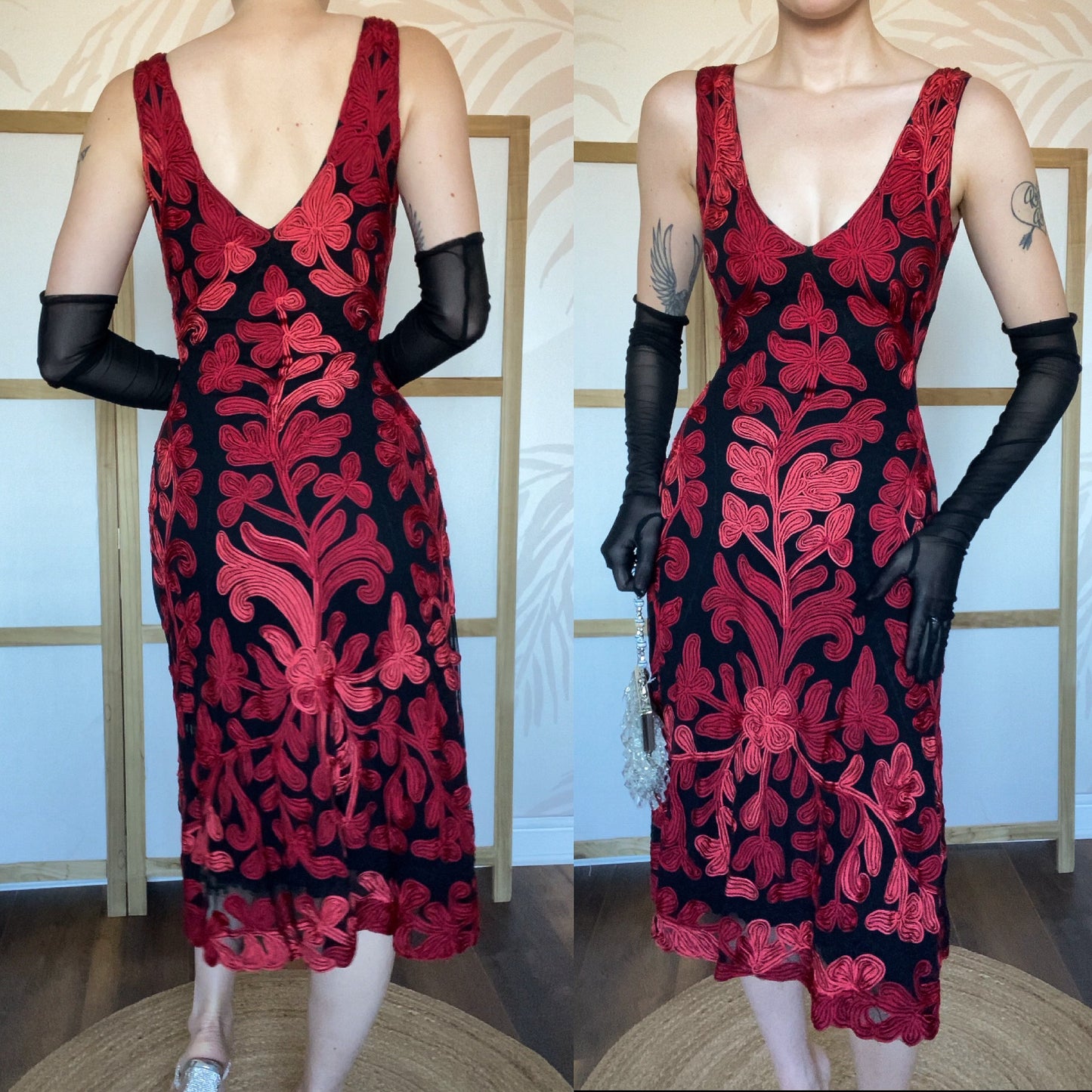 Beautiful red & black stretch a line midi dress UK 8 & UK 12 available