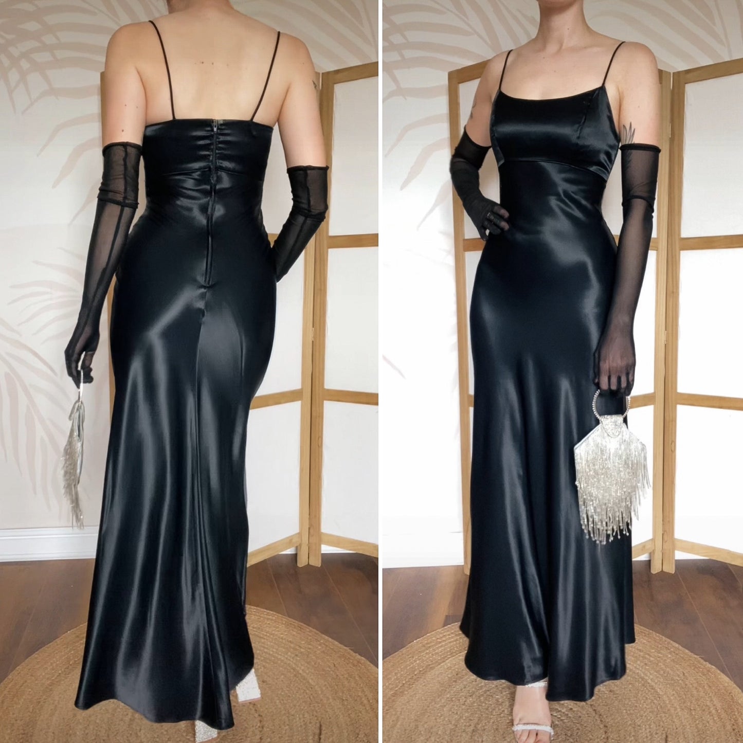 Silky black 90s evening dress uk 8