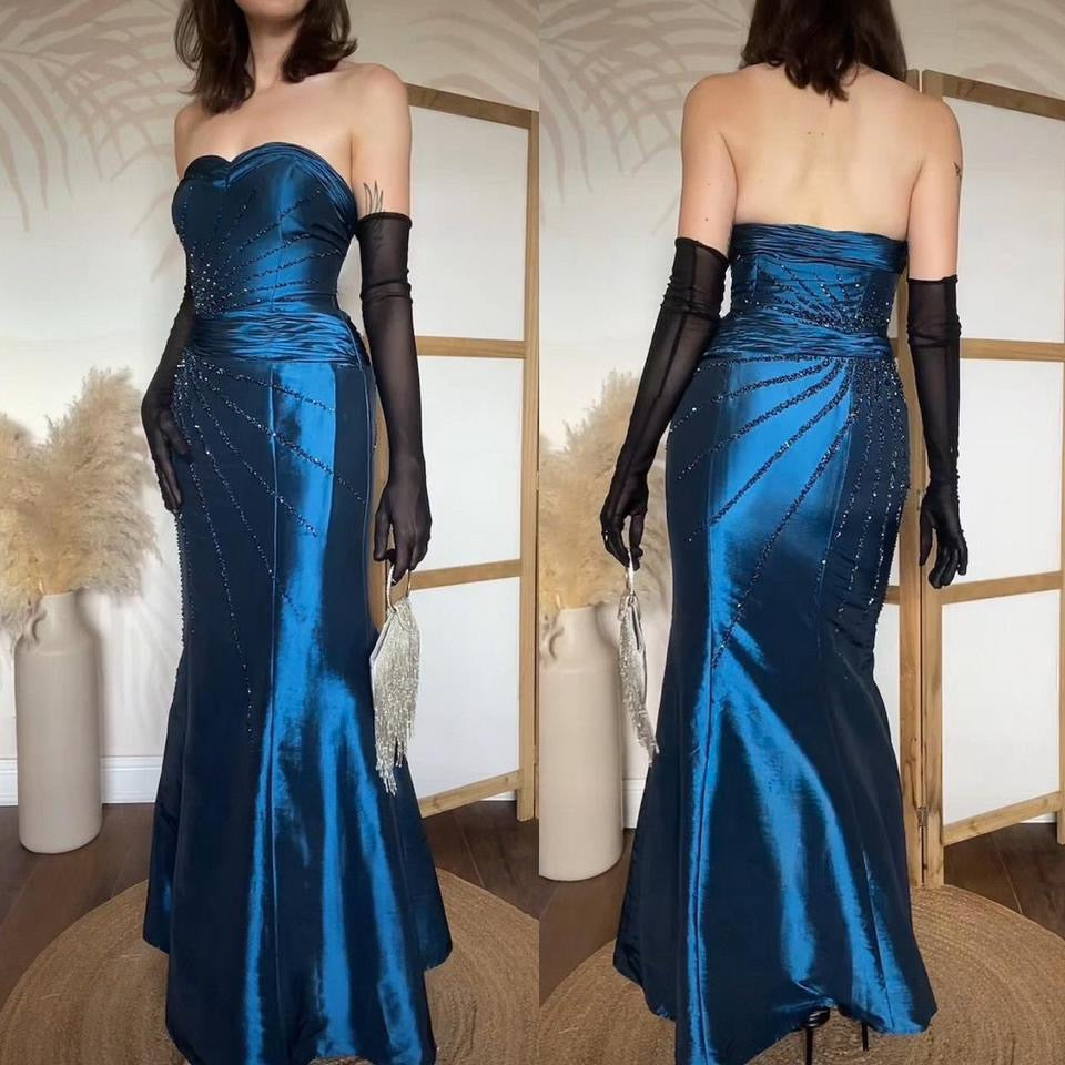 Dynasty blue beaded strapless prom dress uk 10-12