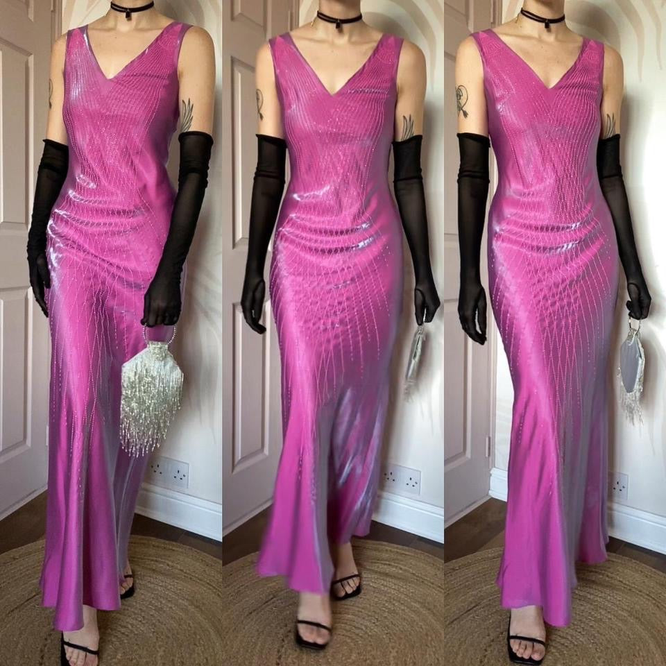 YVE London silky pink evening dress UK 10