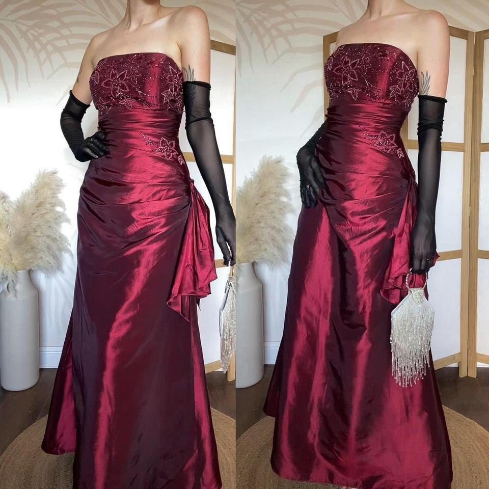 Red strapless beaded prom dress uk 14