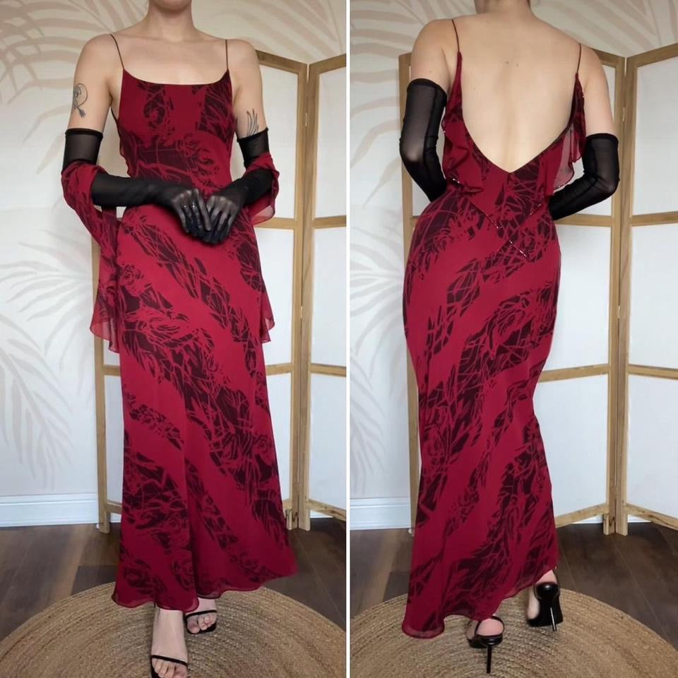 After Six red print slip dress & shawl UK 10